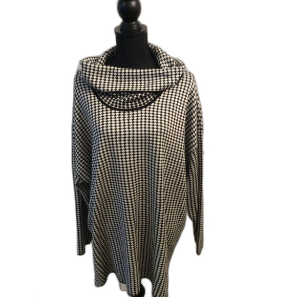 Calvin Klein Houndstooth Tunic Sweater Cowl Neck Size XL Black white - Picture 1 of 5